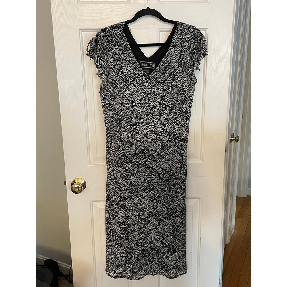 Vtg 90s Y2K A Wild Thyme Maxi Dress Sz 16 Lined Black White Dark Romantic